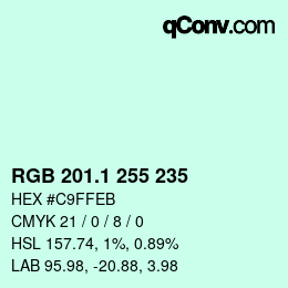 Color code: RGB 201.1 255 235 | qconv.com
