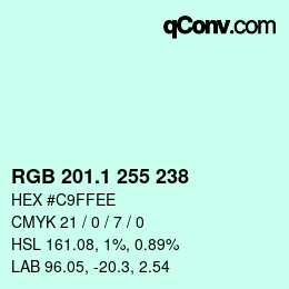 Color code: RGB 201.1 255 238 | qconv.com