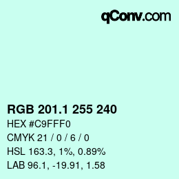 Color code: RGB 201.1 255 240 | qconv.com