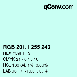 Color code: RGB 201.1 255 243 | qconv.com
