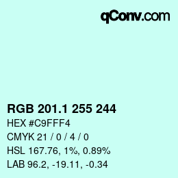 Color code: RGB 201.1 255 244 | qconv.com