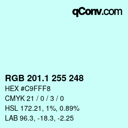 Color code: RGB 201.1 255 248 | qconv.com