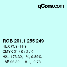カラーコード: RGB 201.1 255 249 | qconv.com