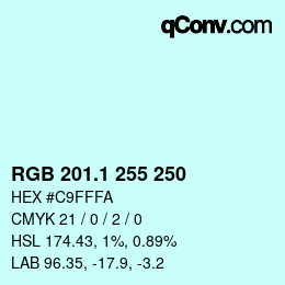 Color code: RGB 201.1 255 250 | qconv.com