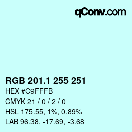 カラーコード: RGB 201.1 255 251 | qconv.com