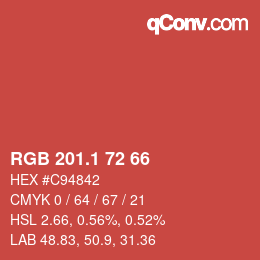 カラーコード: RGB 201.1 72 66 | qconv.com