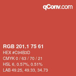 カラーコード: RGB 201.1 75 61 | qconv.com