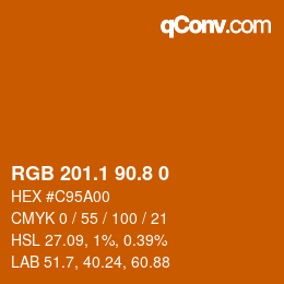 Color code: RGB 201.1 90.8 0 | qconv.com