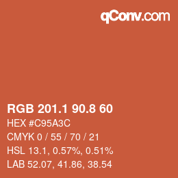 Color code: RGB 201.1 90.8 60 | qconv.com