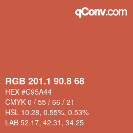 カラーコード: RGB 201.1 90.8 68 | qconv.com