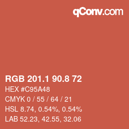 カラーコード: RGB 201.1 90.8 72 | qconv.com