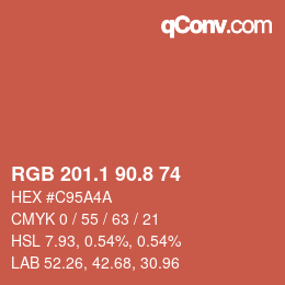 カラーコード: RGB 201.1 90.8 74 | qconv.com