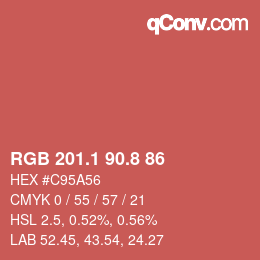 カラーコード: RGB 201.1 90.8 86 | qconv.com