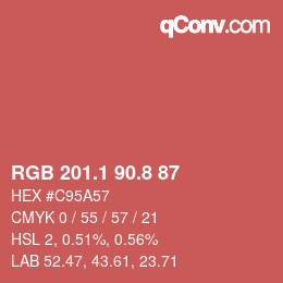 カラーコード: RGB 201.1 90.8 87 | qconv.com