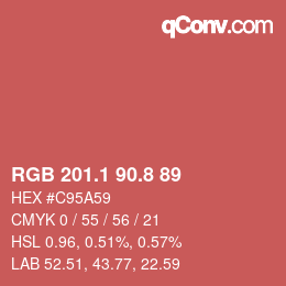 カラーコード: RGB 201.1 90.8 89 | qconv.com