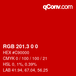 カラーコード: RGB 201.3 0 0 | qconv.com