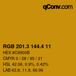 カラーコード: RGB 201.3 144.4 11 | qconv.com