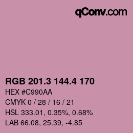 カラーコード: RGB 201.3 144.4 170 | qconv.com