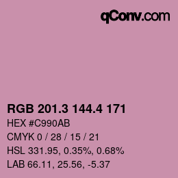 カラーコード: RGB 201.3 144.4 171 | qconv.com