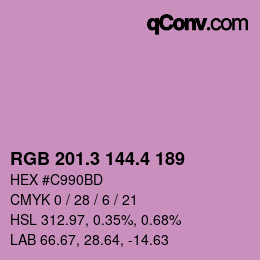 カラーコード: RGB 201.3 144.4 189 | qconv.com