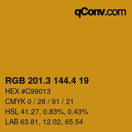 カラーコード: RGB 201.3 144.4 19 | qconv.com