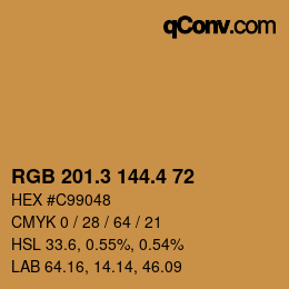 カラーコード: RGB 201.3 144.4 72 | qconv.com