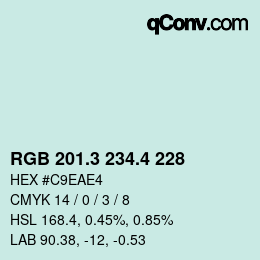 カラーコード: RGB 201.3 234.4 228 | qconv.com