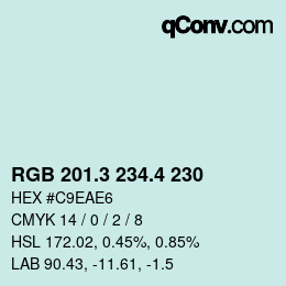 カラーコード: RGB 201.3 234.4 230 | qconv.com