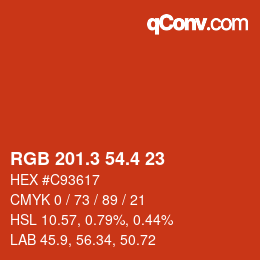 カラーコード: RGB 201.3 54.4 23 | qconv.com