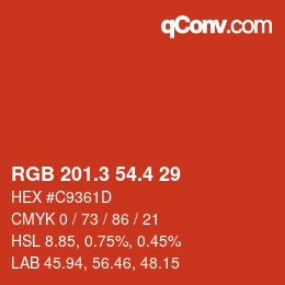 カラーコード: RGB 201.3 54.4 29 | qconv.com