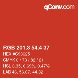 カラーコード: RGB 201.3 54.4 37 | qconv.com
