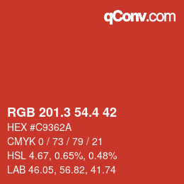カラーコード: RGB 201.3 54.4 42 | qconv.com