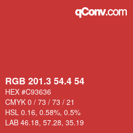 カラーコード: RGB 201.3 54.4 54 | qconv.com