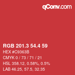 カラーコード: RGB 201.3 54.4 59 | qconv.com