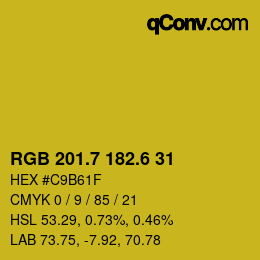 カラーコード: RGB 201.7 182.6 31 | qconv.com