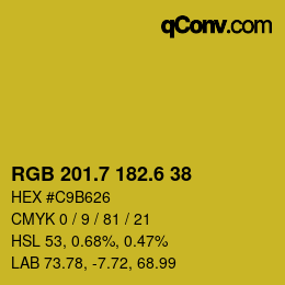 カラーコード: RGB 201.7 182.6 38 | qconv.com