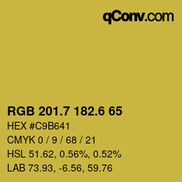 カラーコード: RGB 201.7 182.6 65 | qconv.com