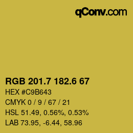 カラーコード: RGB 201.7 182.6 67 | qconv.com