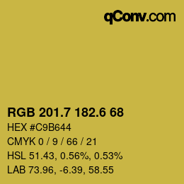 カラーコード: RGB 201.7 182.6 68 | qconv.com