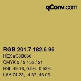 カラーコード: RGB 201.7 182.6 96 | qconv.com