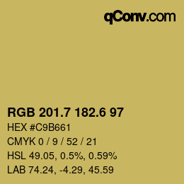 カラーコード: RGB 201.7 182.6 97 | qconv.com