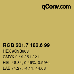カラーコード: RGB 201.7 182.6 99 | qconv.com
