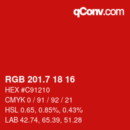 カラーコード: RGB 201.7 18 16 | qconv.com
