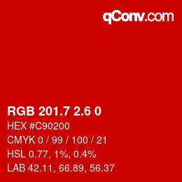 カラーコード: RGB 201.7 2.6 0 | qconv.com