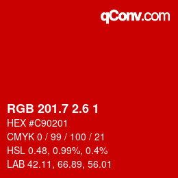 カラーコード: RGB 201.7 2.6 1 | qconv.com