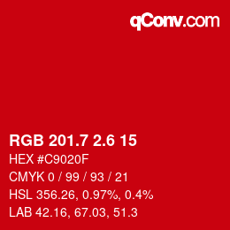 カラーコード: RGB 201.7 2.6 15 | qconv.com