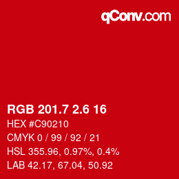 カラーコード: RGB 201.7 2.6 16 | qconv.com