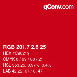 カラーコード: RGB 201.7 2.6 25 | qconv.com