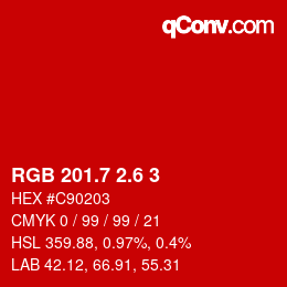 カラーコード: RGB 201.7 2.6 3 | qconv.com