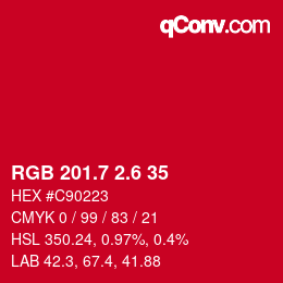 カラーコード: RGB 201.7 2.6 35 | qconv.com